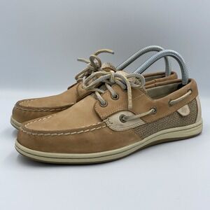 Sperry Top-Sider Songfish Boat Shoes Women's 8.5 Linen Oat Tan Leather Fabric